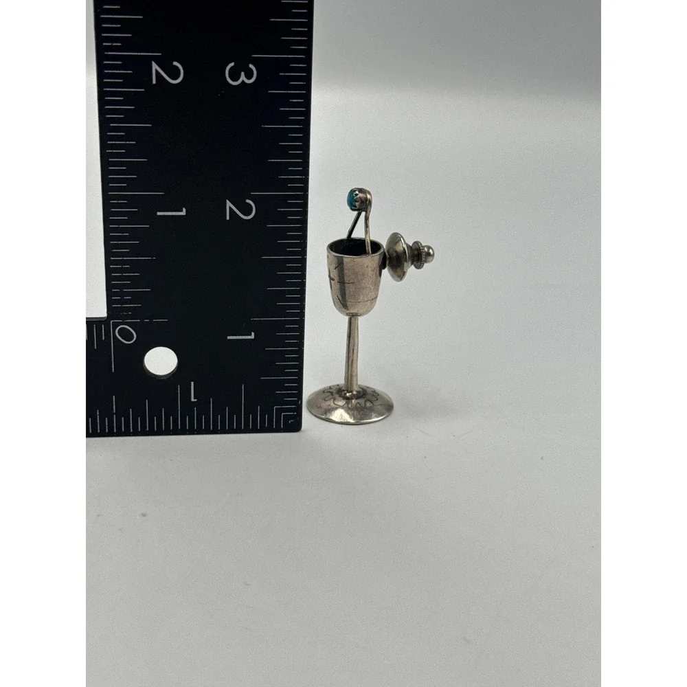 Sterling Silver Chalice Lapel Pin Turquoise Stone Southwest Cross Goblet Vintage
